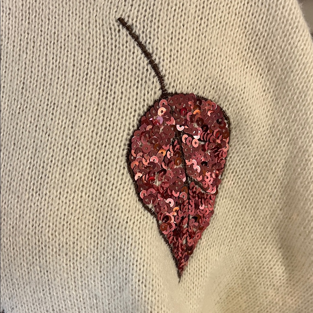 SHEIN White Sweater with Sequin Leaf Accents - Picture 3 of 12